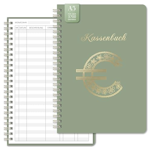 BIROYAL Kassenbuch A5, Übersichtlich & Logisch Strukturiert, Grün | 120 Seiten Haushaltsbuch mit 120g Stabiles Papier, Ausreichend Platz für Einnahmen & Ausgaben, Ideal für Kleinunternehmer