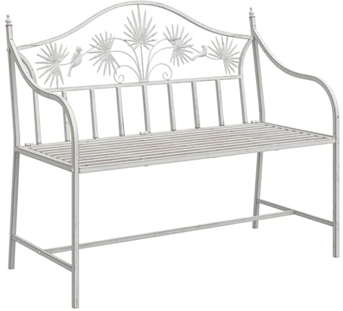vidaXL Garden Bench Antique White 104 x 52.5 x 89 cm Steel