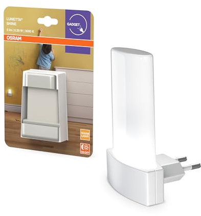 OSRAM Lámpara de noche con enchufe, sensor de luz diurna, blanco cálido 3000K, 0,28 W, blanco, clase de protección IP20, para habitaciones infantiles y zonas de estar
