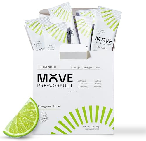 MOVE Pre Workout Powder Sachets - Strength Formula for Men & Women - Focus & Energy Drink Powder Beta Alanine Free -Preworkout with L-Arginine Informed Sport Certified 30 Servings Evergreen Lime