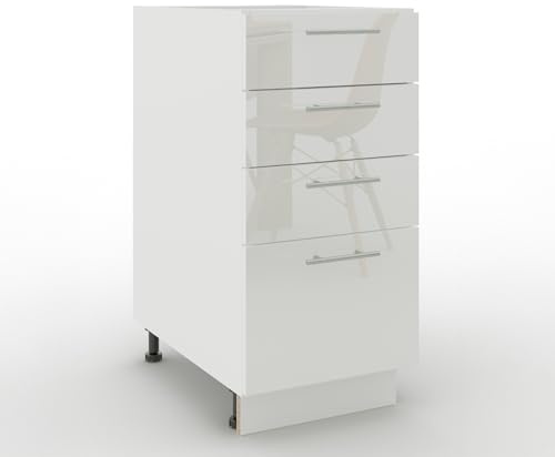 JD Greta Adjustable Kitchen Drawer Base Unit - 400mm - Drawer Cabinet with Fronts (No Worktop) - White Gloss