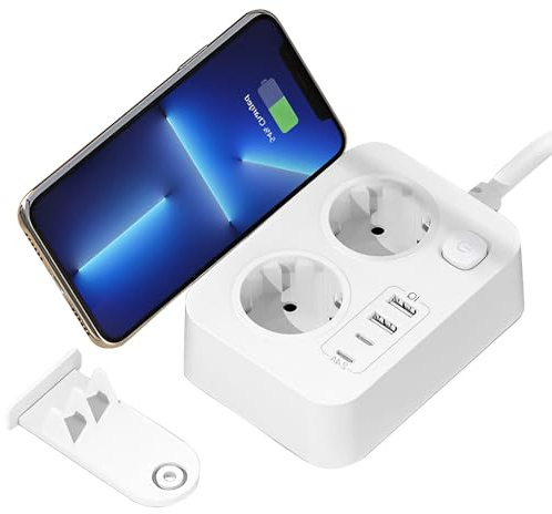 XUXLEKK Multiprise avec Interrupteur, 6-en-1 Multiprise avec USB, 2 Prises Outlet +4 Ports USB, Câble Extension 2m, Protection Contre la surtension, pour Maison, Bureau et Voyage