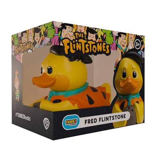 TUBBZ: Flintstones - Fred Flintstone Rubber Duck Collectable Toy 9 cm | Official Flintstones Merchandise – Boxed Vinyl Figure for Display, Cartoon Character, Fan Decor & Novelty Duck Gift