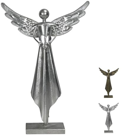 NETPROSHOP Stilisierter Weihnachtsengel mit ausgebreiteten Flügeln aus Metall Höhe ca. 52 cm Weihnachtsdeko, Farbe:Silber Antik