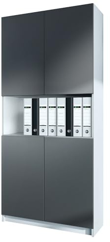 InnoFurn Aktenschrank Elona M2, Büroschrank mit Soft-Close & Push-to-Open, Aufbewahrungschrank, Büro, Home Office. Wohnzimer, Weiß/Anthrazit matt (82 x 184 x 37 cm)