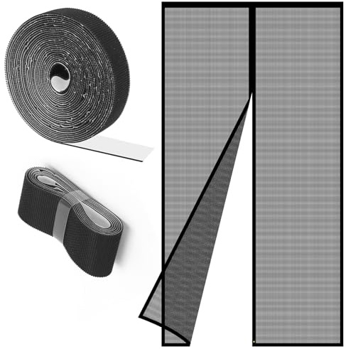 NeoTones Magnetic Fly Screen Door,Polyester Enhanced Mesh (80x200 cm,Black) | No Drill Installation,Powerful Magnets,Opens Both Ways,Durable Mesh Curtains Keeps Bugs Out,Balcony & Patio