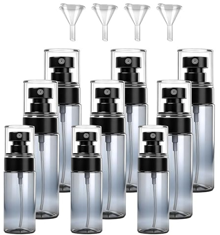 9 Piezas Bote Spray Vacío, 30ml 60ml 80ml Botellas de Spray Pequeñas con Embudo, Botellas Aerosol Transparentes para Perfume, Aceites Esenciales, Limpieza, Productos de Cuidado, Viaje y Relleno