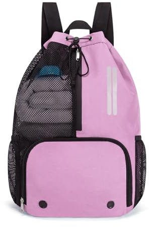Swim Bag Drawstring Backpack with Shoe Compartment & Wet Pocket (Pink)