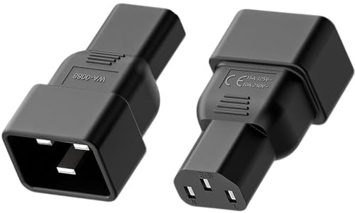 AmiCera 2 Stück IEC-Stecker C13 auf C20 AC Adapter, C13 zu C20 AC Adapter, 3-poliger Stecker auf 3-polige Buchse Versorgungskonverter, 10A 250V PC Power Extender, für Computer PDU UPS Monitor, Schwarz