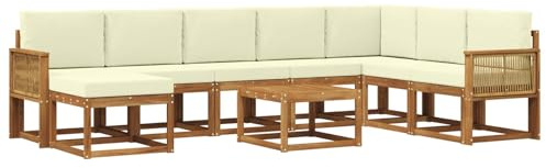 vidaXL Outdoor-Sofagarnitur 9 pcs Natur und Creme Massivholz Akazie, Moderne Garten-Sofaset, wetterresistent, Lounge für den Garten, Akazienholz, Bequeme Sitzgelegenheit draußen