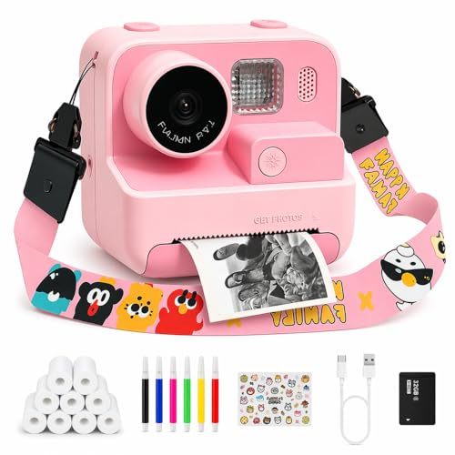 Kids Kam The OG Kids Camera Instant Print, 1080P Print Camera for Kids with 32GB Card & 3 Rolls Paper, Selfie Digital Camara, Toys Gifts for Boys & Girls Age 3-12 (Pink + 6 Extra Rolls)