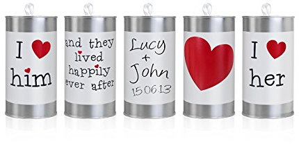 Deko Hochzeitsauto Metalldosen in rot & weiß zum Anbinden an das Brautauto - Hochzeitsdeko - Inhalt 5 Stück