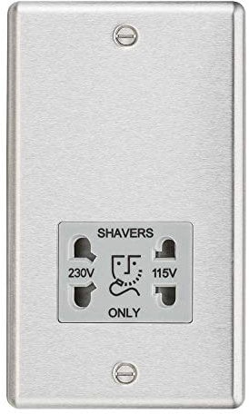Knightsbridge CL89BCG Round Edge Dual Voltage Shaver Socket in Brushed Chrome with Grey Insert, Silver