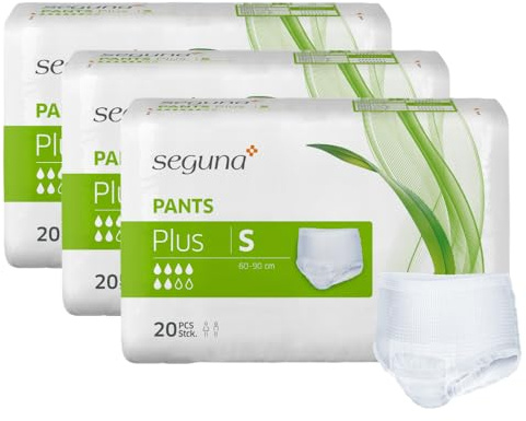 SEGUNA Pants Plus, 3 x 20 Stück, Gr. S, Inkontinenz Pants, Windelhosen für Erwachsene, Frauen, Männer, Inkontinenzhosen bei Blasenschwäche