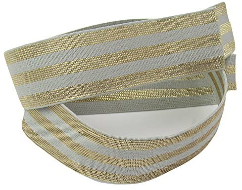 Gummiband mit Streifen, 40mm, elastisch, Elastic, nähen, Meterware, 1meter (grau-Gold)