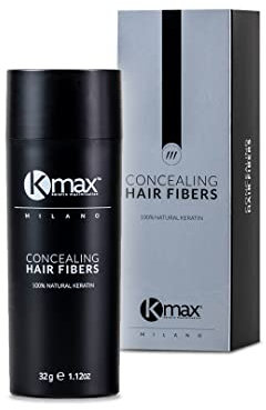 Kmax Hair Fibers, Fibras de Queratina para cabello de acción redensificante y para cubrir la calvicie de tamaño económico (32 gr) (Castaño oscuro)