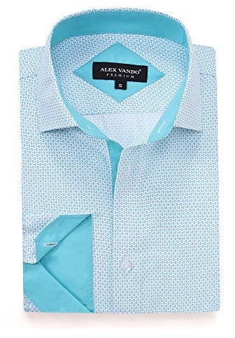 Alex Vando Mens Printed Dress Shirts Long Sleeve Regular Fit Button Down Shirt,Turquoise,XL