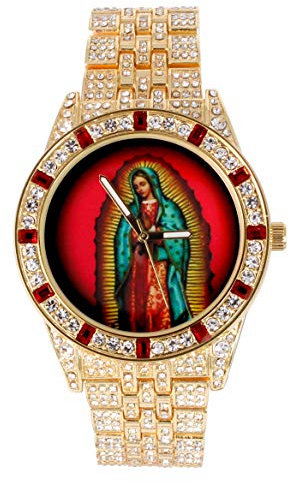 Iced ST10226B Herren-Armbanduhr oder Armbanduhr mit passendem Rolly oder kubanischem Hip-Hop-Armband – Ihre Wahl. Große Strasssteine auf dem Rand und elegante Baguette-Zeitanzeigen auf dem Zifferblatt