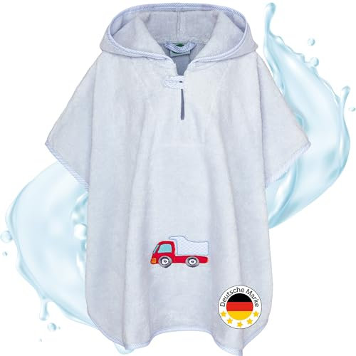 Smithy Badeponcho für Kinder & Babys aus kuscheliger Frottee Baumwolle - Liebevoller Badetuch Poncho mit Kapuze für Mädchen & Jungen - Kinderponcho Kapuzenhandtuch Auto