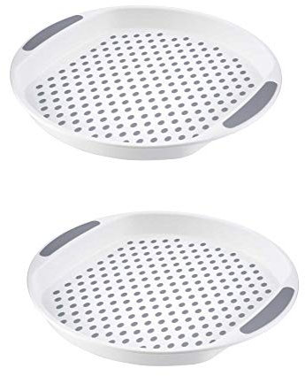 Homeshopa Set of 2 Anti-Slip Round Serving Trays, Non-Slip Top Bottom Plastic Dinner Drinks Tray with High Grip Rubber Surface, Easy Grip Handles, Food & Tea Serving Platters 40x4 CM(Grey & Grey)
