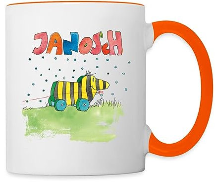 Spreadshirt Janosch Tigerente Schriftzug Tasse Zweifarbig, One size, Weiß/Orange