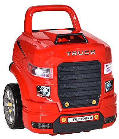 HOMCOM Camion mécano 2 en 1 - Jouet Bricolage Enfant - Établi Enfant - Jeu d'imitation mécanicien - Nombreux Accessoires Total de 61 pièces - Effets sonores et Lumineux - PP ABS Rouge