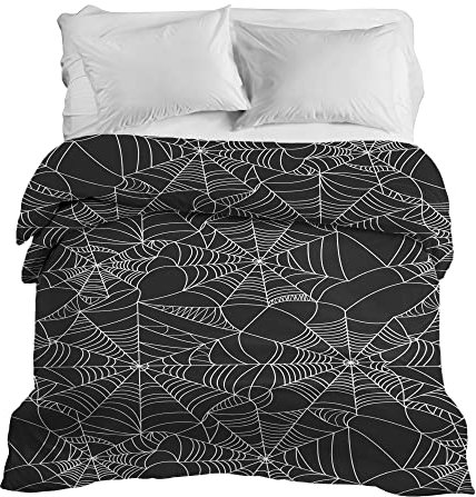 Gravity Gewichtsdecke Bezug - Schlaufen Bezugssystem mit Reißverschluss Baumwolle Deckenbezug für Erwachsene/Jugendliche Größe 150x220cm Spinnennetz schwarz weiß
