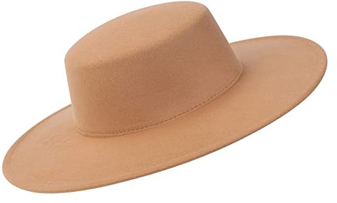 Dubute Damenhut mit breiter Krempe, flache Kappe, formell, klassischer Bowler, Bootsfahrer, Filz, Derby, Kirchenkappe, camel, Einheitsgröße