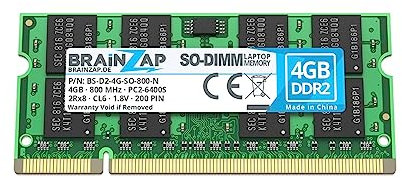 BRAINZAP Memoria RAM da 4 GB DDR2 SO-DIMM PC2-6400S 2Rx8 800 MHz 1,8 V CL6 PC portatile