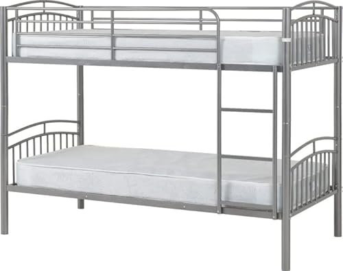 Kelsey Stores Ventura Metal Bunk Bed Split Into 2 Beds Single 3FT Twin Sleeper Children Bed Frames (Silver)