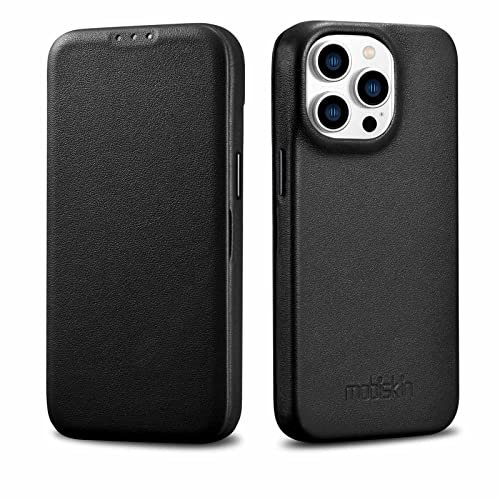 Mobiskin Hülle kompatibel mit Apple iPhone 14 PRO (6,1 Zoll), Handyhülle mit echtem Leder, Case, Schutzhülle, dünne Handy-Tasche, Slim Cover, Schwarz