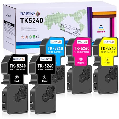 BAISINE TK5240 Toner Kompatibel für Kyocera Ecosys M5026cdw für Kyocera TK-5240 TK-5240K TK 5240 Ersatz mit ECOSYS M5526cdn M5526cdw P5026cdn P5026cdw (5-Pack, 2Schwarz Cyan Gelb Magenta)