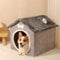 KSIEE Foldable Dog House Kennel Bed, Enclosed Warm Plush Sleeping Nest Bed with Removable Cushion for Pets Dogs Cats, Covered Small Pet Condos Indoor Cat Hideaway (L)