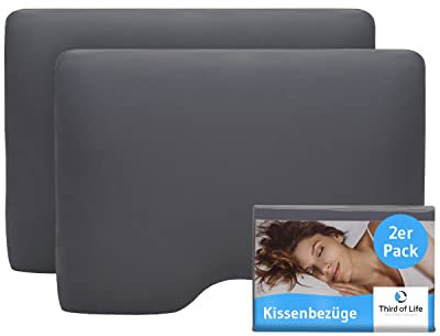 Kissenbezug Dunkelgrau Doppelpack, Perfekt für GIANFAR Seitenschläfer-Kissen, Baumwolle (Double Jersey), Bügelfrei & trocknergeeignet, Kissenhüllen 2er Set mit Reißverschluss, Oeko-Tex Zertifiziert