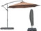 Outsunny 3(m) Garden Banana Parasol Cantilever Umbrella with Crank Handle, Cross Base, Weights and Cover for Outdoor, Hanging Sun Shade, Coffee