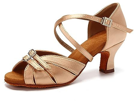 Rosefinch Ballroom Damen Lateinamerikanische Tanzschuhe 5/7 cm Moderne Pole Dance Schuhe Salsa Tango High Heel Verstellbare Lateinamerikanische Schuhe für Mädchen Damen,Rosa 5cm,38 EU
