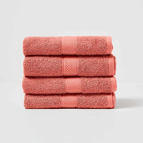 Homescapes 4er Set Flauschiges Premium Frottee Handtuch ca. 50 x 90 cm aus 100% Türkischer Baumwolle, Terracotta-orange