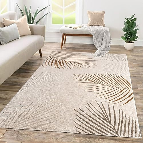 TT Home Wohnzimmer Teppich Kurzflor Geometrisches Design Abstrakte Optik, Farbe:Beige Ocker, Größe:240x340 cm