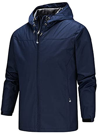 Veste de pluie imperméable pour homme - Veste de survêtement à capuche - Coupe-vent - Rouge blanc - Bleu clair - Veste d'été - Taille 3XL, bleu foncé, XXXXXL