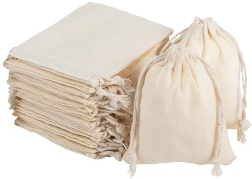 packra Baumwollsäckchen 30 Stück, Geschenktüten Baumwoll Säckchen Klein 9x12cm, Leinensäckchen Stoffbeutel klein, Jutesäckchen für Schmuck Hochzeit Weihnachten Party