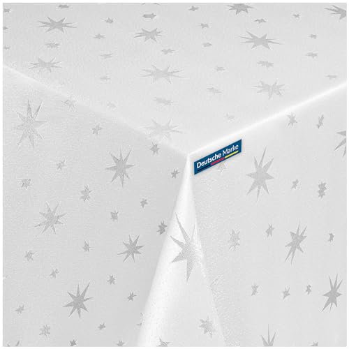TEXMAXX® Weihnachtstischdecke 130 x 220 cm - Stoff Tischdecke für Weihnachten - Weihnachtstischtuch in Weiß/Silber
