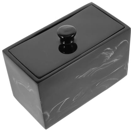 ABOOFAN Caja De Almacenamiento De Algodón Cosmético Con De Mármol Negro Contenedor Para Hisopos De Algodón Estuche Para Palillos De Dientes Con Tapa Para Baño y Tocador
