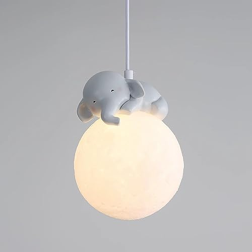 Leoshi Lampe Suspendue en Forme de Lune 3D pour Chambre d'enfant, à intensité Variable, en Forme d'animal, de Dessin animé, de planète, en résine, Petite Boule de Lait Blanche Mignonne, Lustre pour