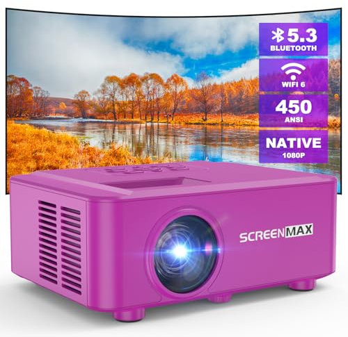 SCREENMAX Proiettore Supporta Full HD 1080P, WiFi Bluetooth 5G, Videoproiettore LED da 12000 Lumen Proiettori Portatile Home Theater Outdoor, Compatibile con iPhone/Android/Laptop/TV/HDMI/USB, Viola