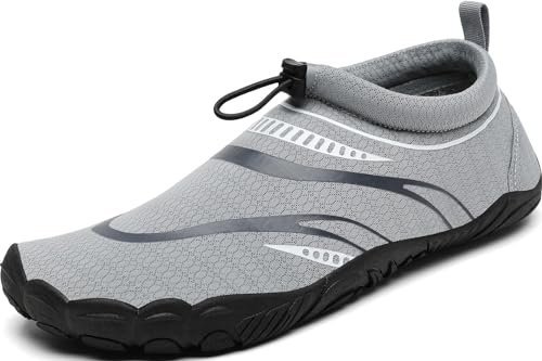 Mishansha Badeschuhe Herren Damen Wasserschuhe Atmungsaktive Schnell Trocknend Schwimmschuhe rutschfeste Leicht Barfußschuhe fur Männer Frauen, Münze Grau, 43 EU