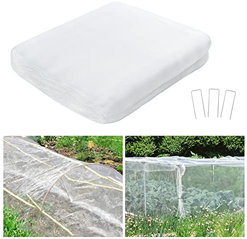 2 * 10M Filet Anti Insecte Oiseaux,Filet de Jardin de Protection en Maille Fine pour Plantes Potagères Fruits avec 15 Piquets