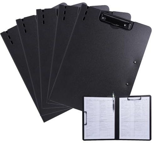 FRETONBA Klemmbrett a4, Schreibmappe 5er Pack Klemmbrett mit deckel, Klemmbrettmappe mit 2 Klemmen, Schreibbrett für Büro/Baustelle/Schule Clipboard Folder Schwarz