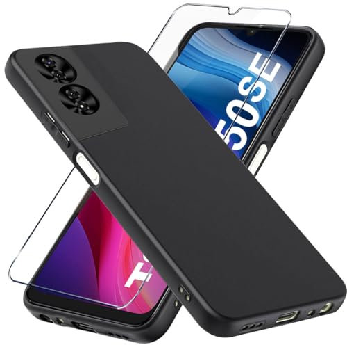 LYJERRY Cover e Vetrino Vetro Per TCL 50 SE - Custodia Antiurto Con Vetro Temperato e Pellicola Protettiva, Nero