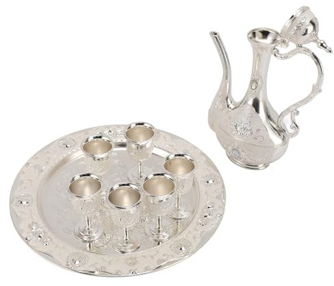 Set di Teiere Turche Set di Tazze in Lega di Zinco Lucido Brillante, Vassoio, Set di Caffettiere Turche Vintage Colorfast Antiruggine per la Festa (DOACT1w09va24br-11)