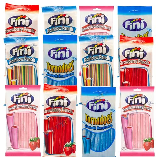 Fini Strawberry,Rainbow,Strawberry & Strawberry Pencils Sweets (8, Random Mixed)